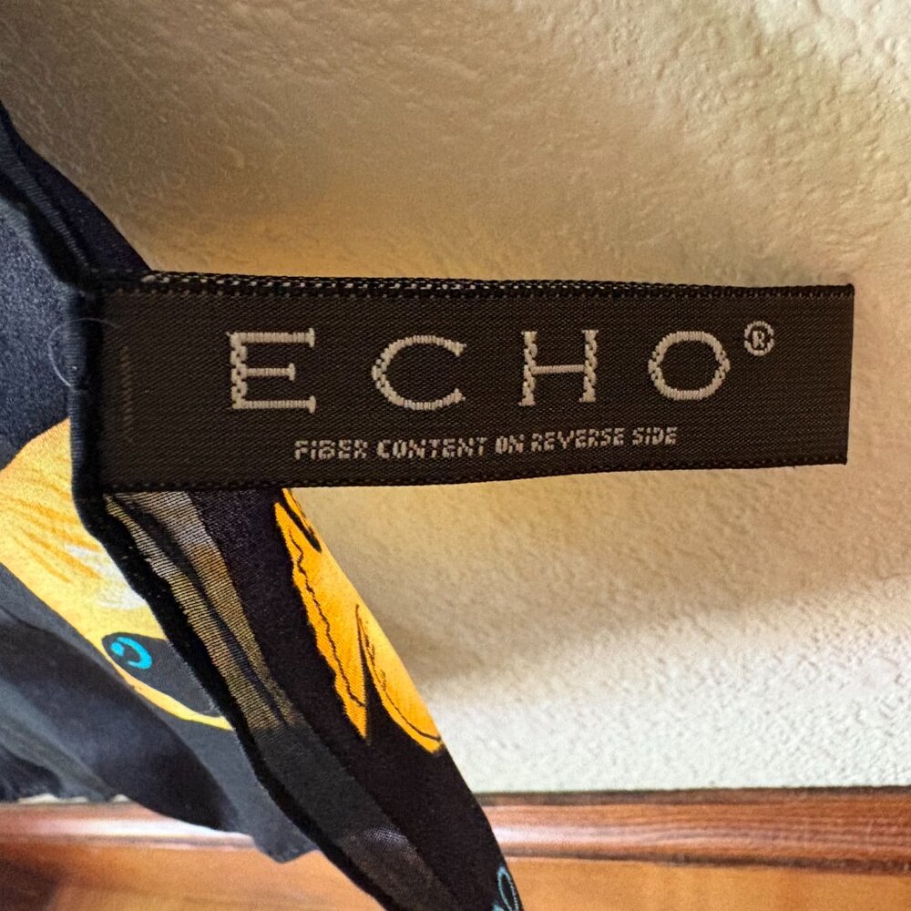 Echo 100% Silk Scarf Black Tropical Colorful Fish Print Fish Design Bright Color - Picture 8 of 9